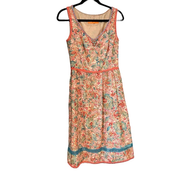 CYNTHIA STEFFE Sleeveless Beaded Cotton Dress,  Silk Lined, Sz 4 - Picture 3 of 16